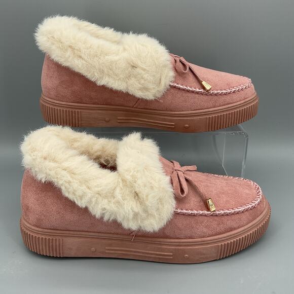NEW Journee Collection Women’s Midnight Faux Fur Moc Slippers Pink Size 7.5 - Picture 1 of 10
